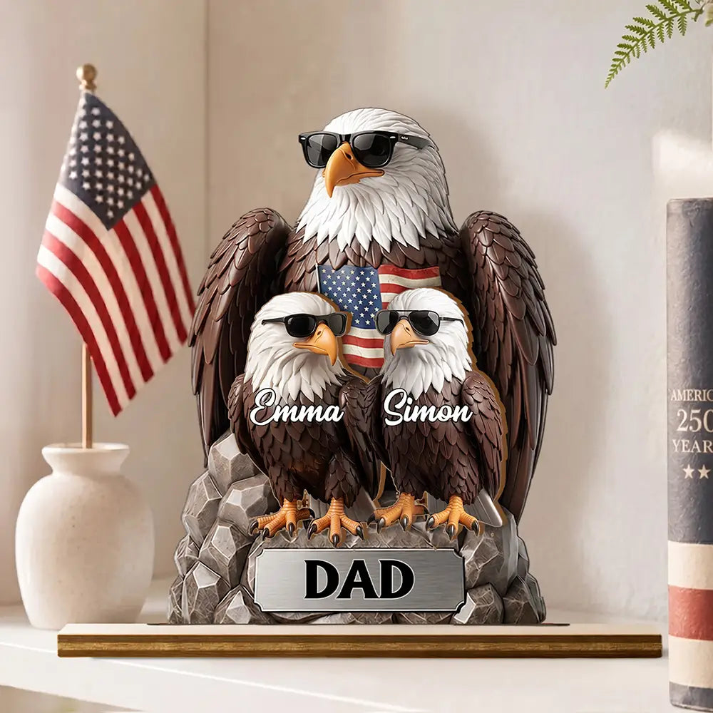 Patriotic Eagle Dad Grandpa - Personalized Custom Shaped Wooden Plaque