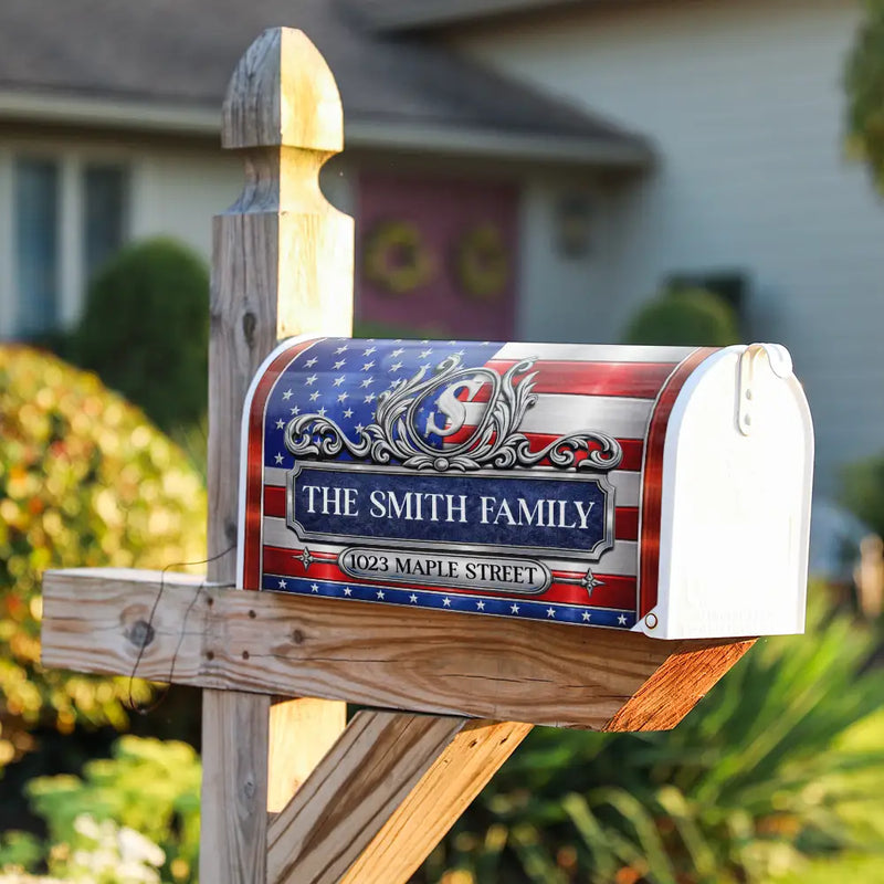 Family,Independence Day,America 250th,Happy - Patriotic Faux Metal Family Monogram - Personalized Mailbox Cover