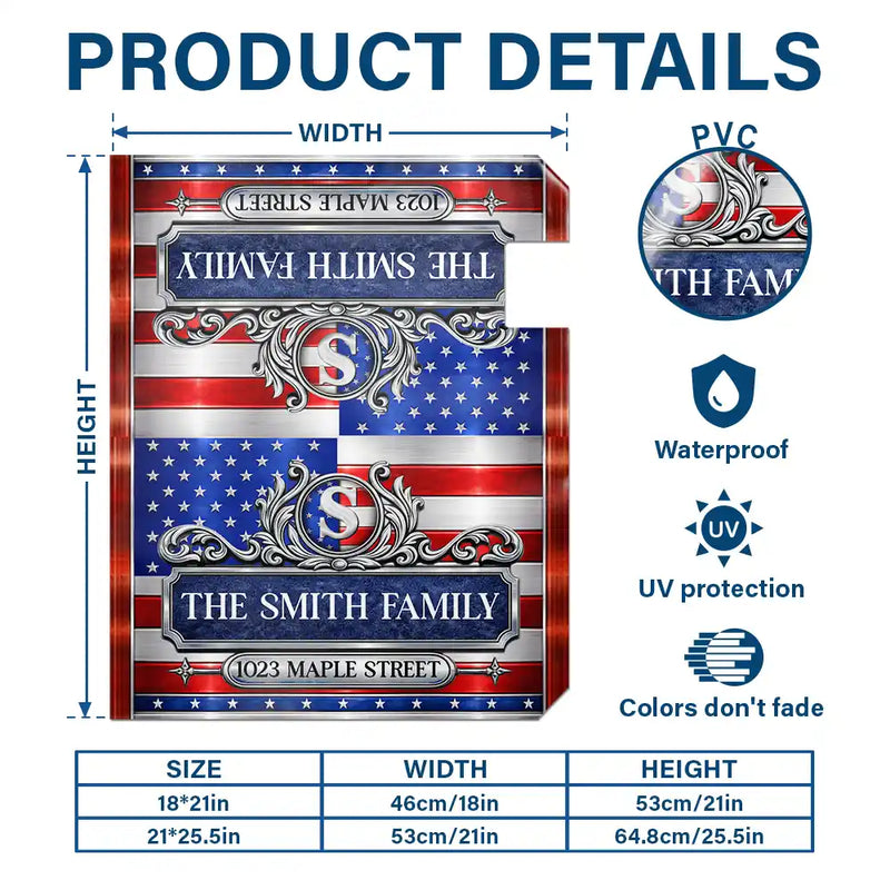 Family,Independence Day,America 250th,Happy - Patriotic Faux Metal Family Monogram - Personalized Mailbox Cover
