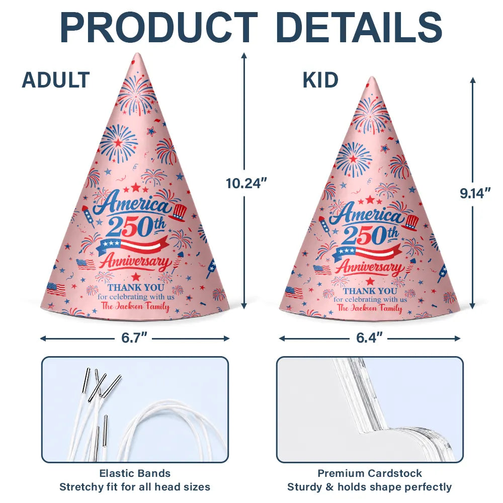 America 250th,Independence Day,Family,Proud,Custom Text - Patriotic Thank You For Celebrating With Us - Personalized Party Hats