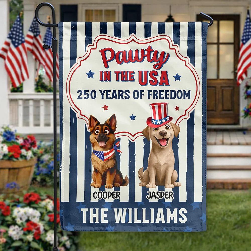 Pawty In The USA 250 Years Of Freedom Retro Dog Cat - Personalized Flag