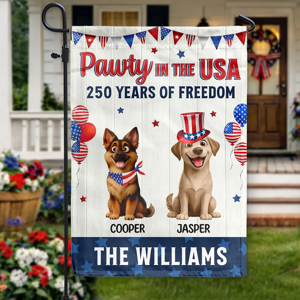 Funny,Cat Lovers,Pet Lovers,Independence Day,America 250th,Dog Lovers - Pawty In The USA Firework 250 Years Of Freedom Dog Cat - Personalized Flag