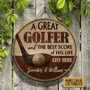 Personalized Golf Best Score Of His Life Custom Wood Circle Sign