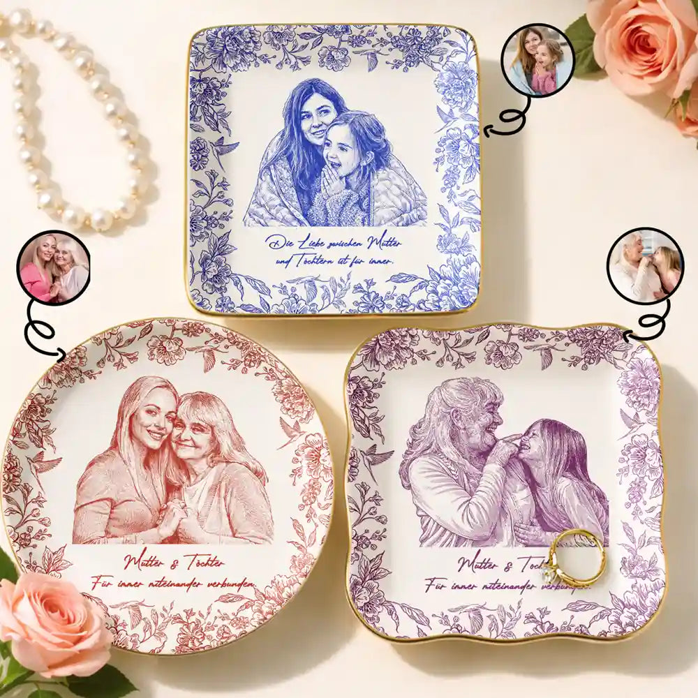 Eigenes Foto Als Bleistiftskizze Die Liebe Zwischen Mutter Und Tochter - Personalisierte Schmuckschale