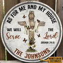 Personalized Christian Cross As For Me And My House Custom Wood Circle Sign