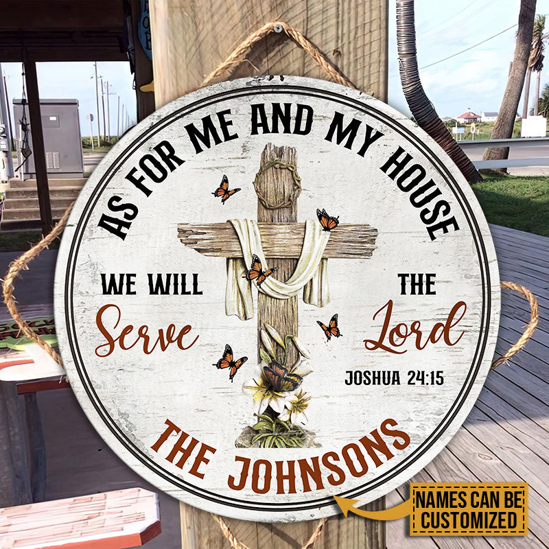 Personalized Christian Cross As For Me And My House Custom Wood Circle Sign