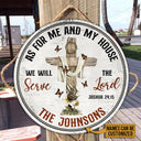 Personalized Christian Cross As For Me And My House Custom Wood Circle Sign