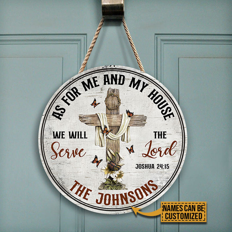 Personalized Christian Cross As For Me And My House Custom Wood Circle Sign