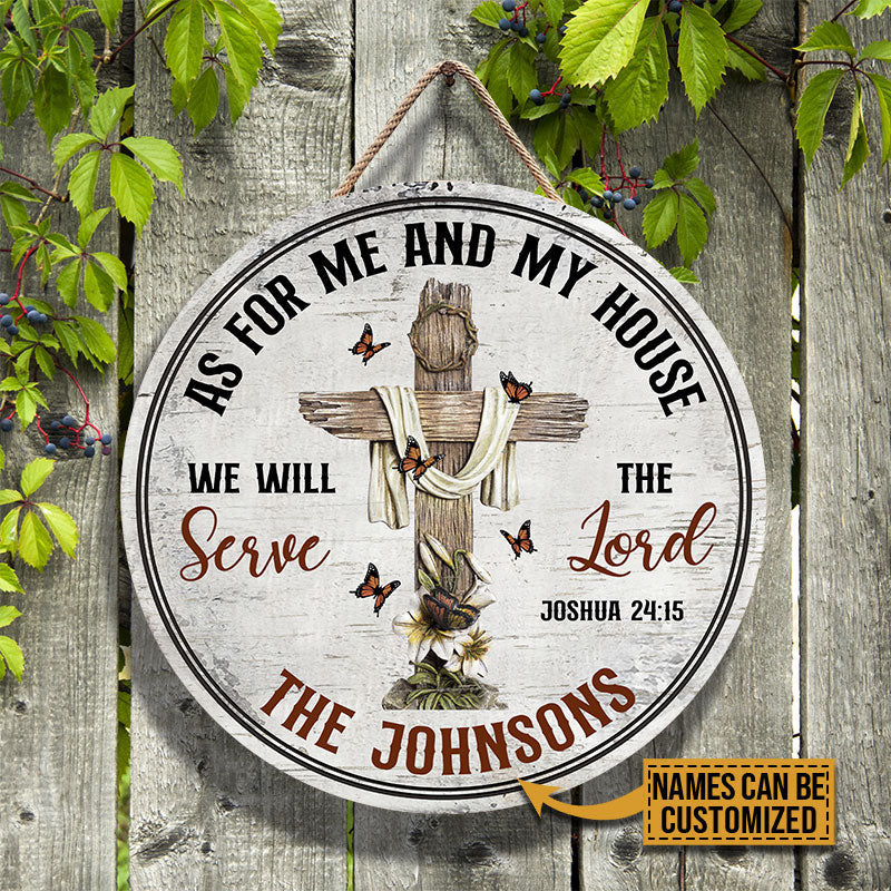 Personalized Christian Cross As For Me And My House Custom Wood Circle Sign