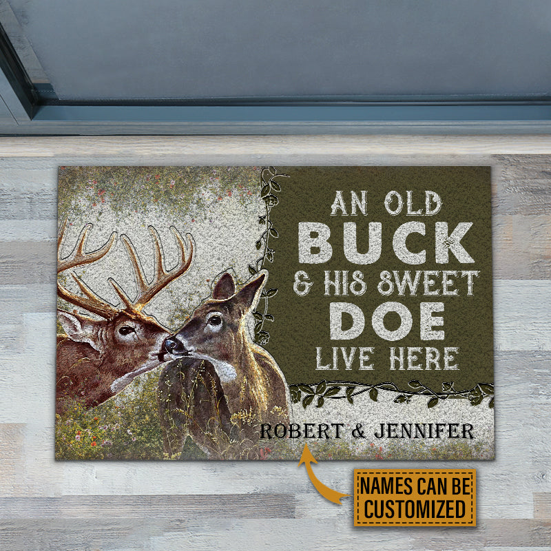 Personalized Deer Forest Old Buck Sweet Doe Customized Doormat