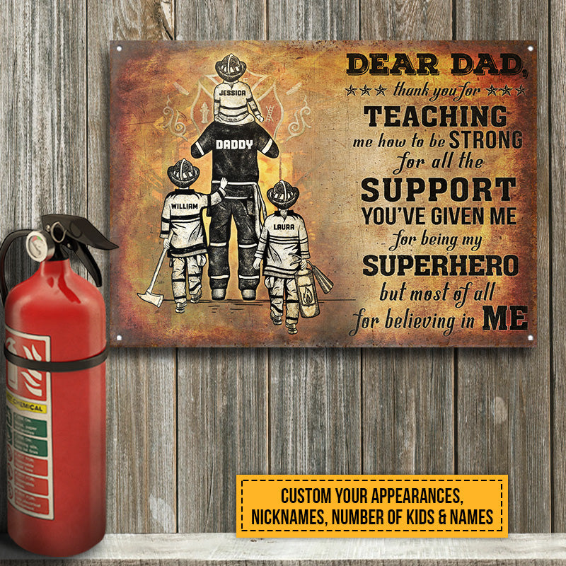 Personalized Firefighter Dad And Child Thank You Custom Classic Metal Signs