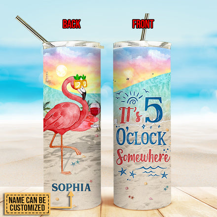 Personalized Flamingo 5 O'Clock Custom Skinny Tumbler