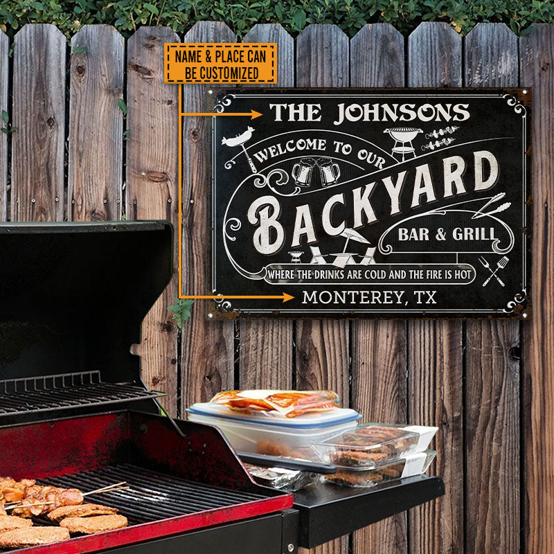 Personalized Grilling Backyard Bar Grill Black Custom Classic Metal Signs