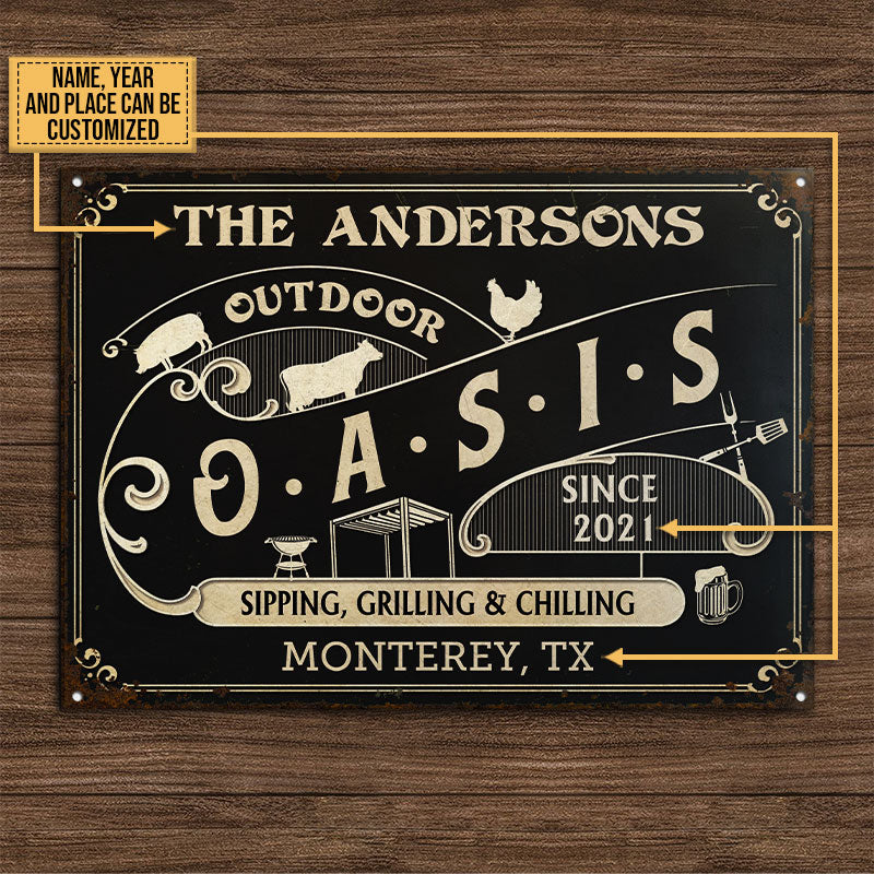 Personalized Grilling Outdoor Oasis Customized Classic Metal Signs