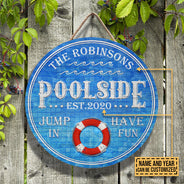 Personalized Swimming Pool Jump In Custom Wood Circle Sign