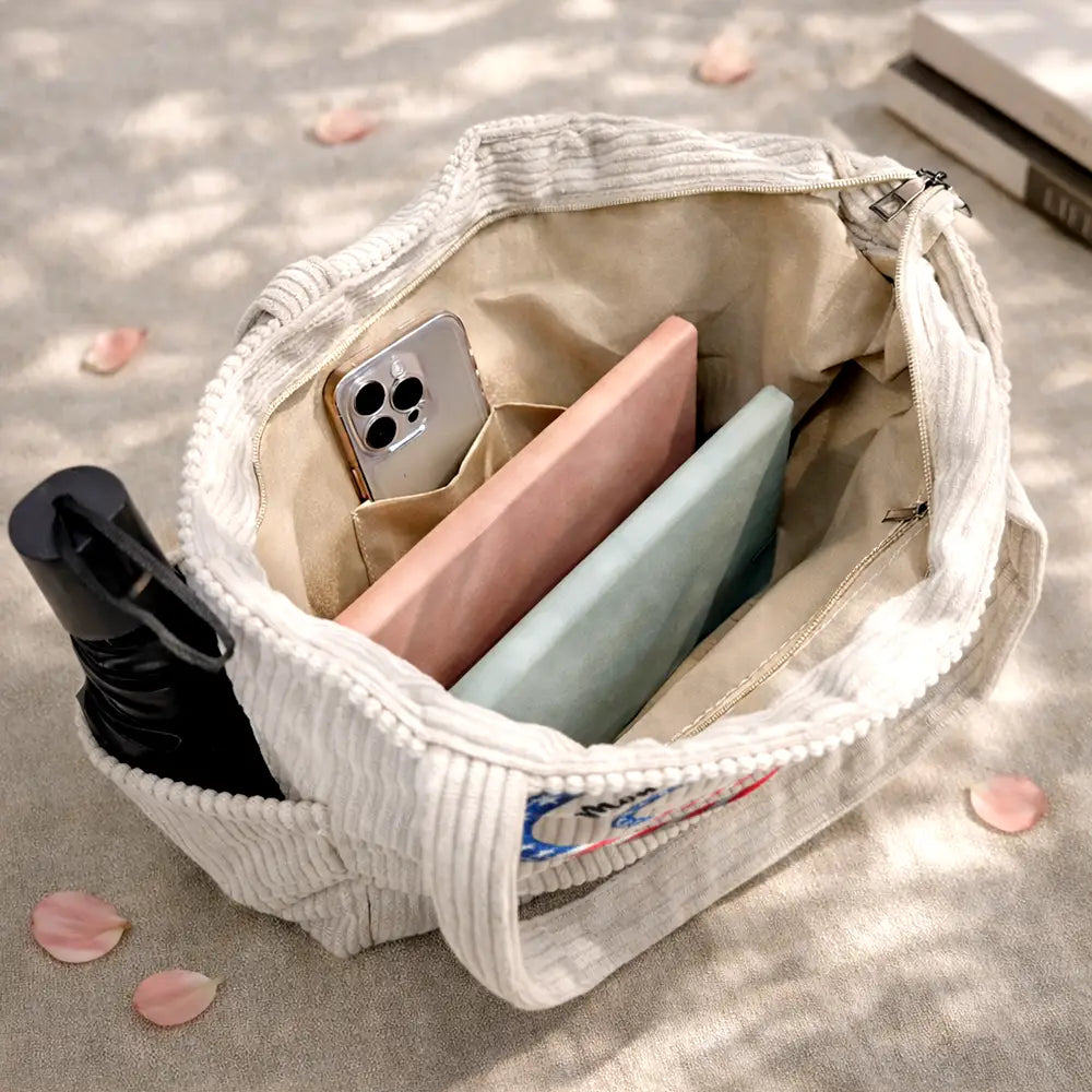 Happy,Gift For Wife,Gift For Yourself,Gift For Women,Gift For Mother,Gift For Grandma - Patriotic Mom And Grandma Sweethearts Embroidery Effect Prints - Personalized Corduroy Tote Bag