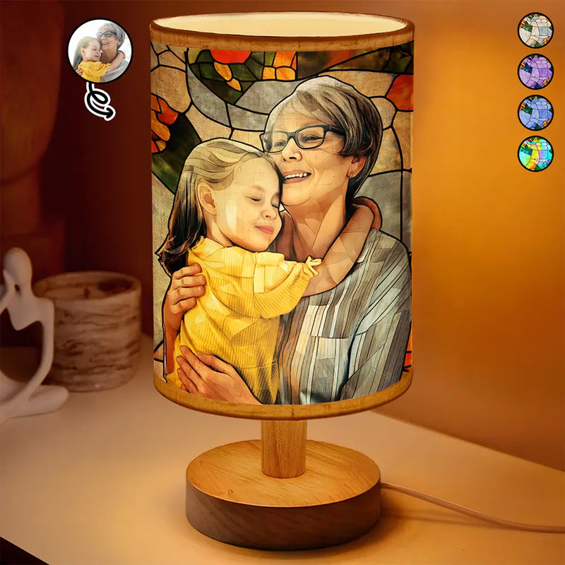 Gift For Wife,Gift For Mother,Gift For Grandma,Gift For Grandparents,Family,Love - Custom Photo Stained Glass Portrait Mom Grandma Parents Family - Personalized Fabric Lamp