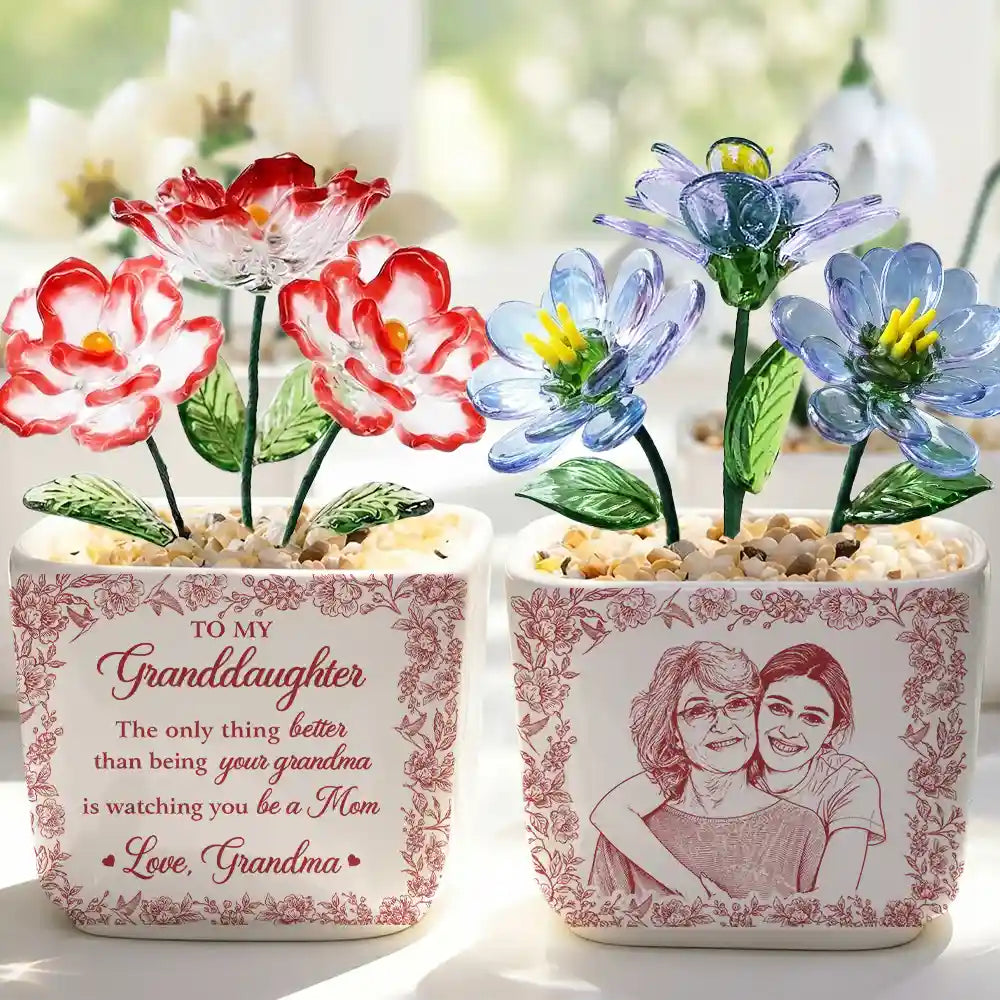 Gift For Daughter,Mom - Daughters (Adult),Grandma - Grandkids,Love - Custom Photo Pencil Sketch The Only Thing Better Than Being Your Mother - Personalized Glass Flower Plant Pot