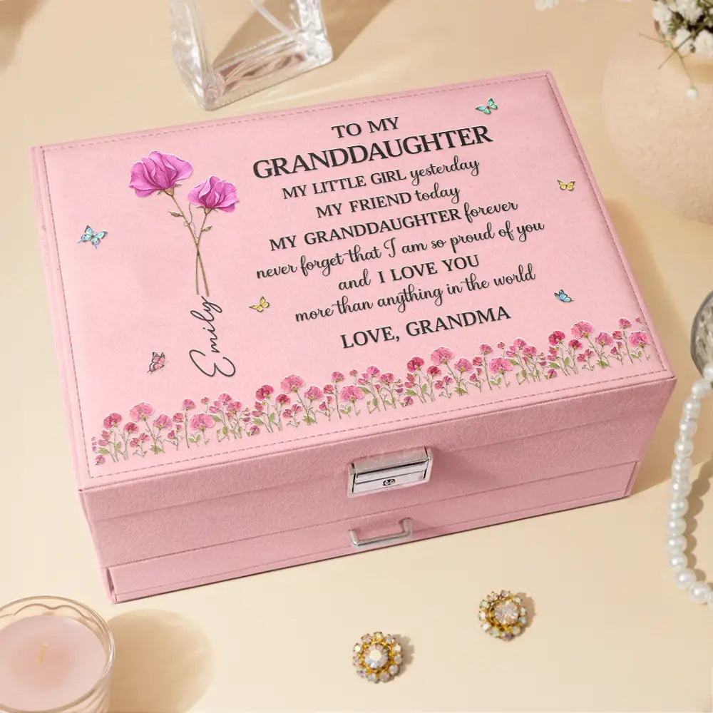 Gift For Daughter,Gift For Women,Happy,Gift For Grandkids - Faux Pressed Birth Flower My Daughter Forever - Personalized Jewelry Storage Box