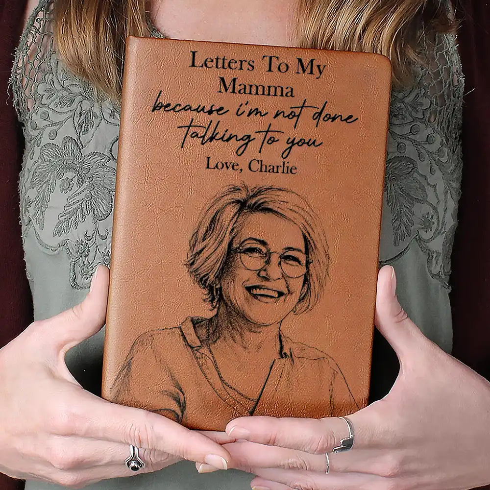 Photo - Pencil Sketch,Gift For Father,Gift For Grandpa,Gift For Mother,Gift For Grandma,Custom Photo,Sad - Custom Photo Pencil Sketch Memorial Letters To My Father Mother - Personalized Leather Journal