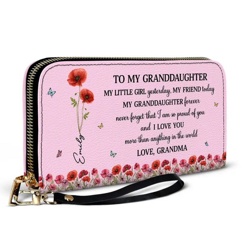 Gift For Daughter,Gift For Women,Happy,Gift For Grandkids - Faux Pressed Birth Flower My Daughter Forever - Personalized Leather Long Wallet