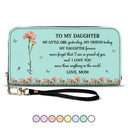 Gift For Daughter,Gift For Women,Happy,Gift For Grandkids - Faux Pressed Birth Flower My Daughter Forever - Personalized Leather Long Wallet