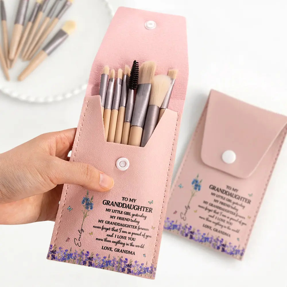 Gift For Daughter,Gift For Women,Happy,Gift For Grandkids - Faux Pressed Birth Flower My Daughter Forever - Personalized Makeup Brush Bag Set
