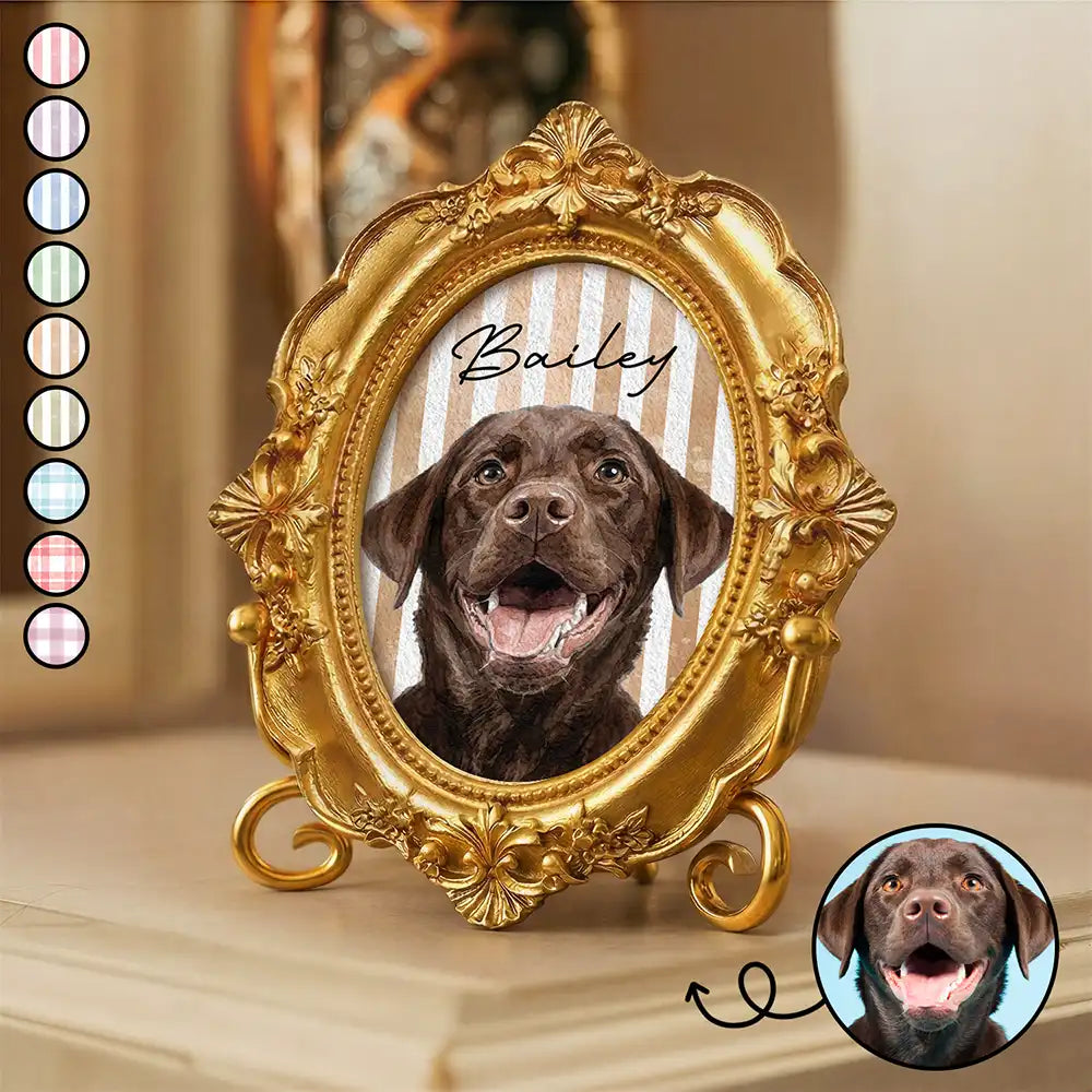 Custom Photo Realistic Watercolor Art Dog Cat Pet Kid Portrait Vintage - Personalized Ornate Frame