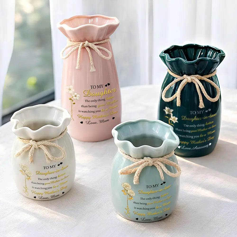 Icon,Gift For Daughter,Mom - Daughters (Adult),Grandma - Grandkids,Love - Gold Flower Infinity Watching You Be A Mom - Personalized Ribbon Tie Flower Vase