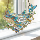 Gift For Grandma,Grandma - Grandkids,Happy,Icon - Dolphin Mom Grandma Stained Glass Effect - Personalized Window Hanging Suncatcher Ornament