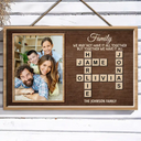 Family,Happy,Parents,Gift For Mother,Gift For Father,Gift For Women,Gift For Men,Gift For Grandpa,Gift For Grandma - Custom Photo Crossword Family Life Begins And Love Never Ends - Personalized Wood Rectangle Sign