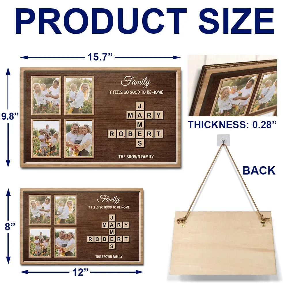 Family,Happy,Parents,Gift For Mother,Gift For Father,Gift For Women,Gift For Men,Gift For Grandpa,Gift For Grandma - Custom Photo Crossword Family Life Begins And Love Never Ends - Personalized Wood Rectangle Sign