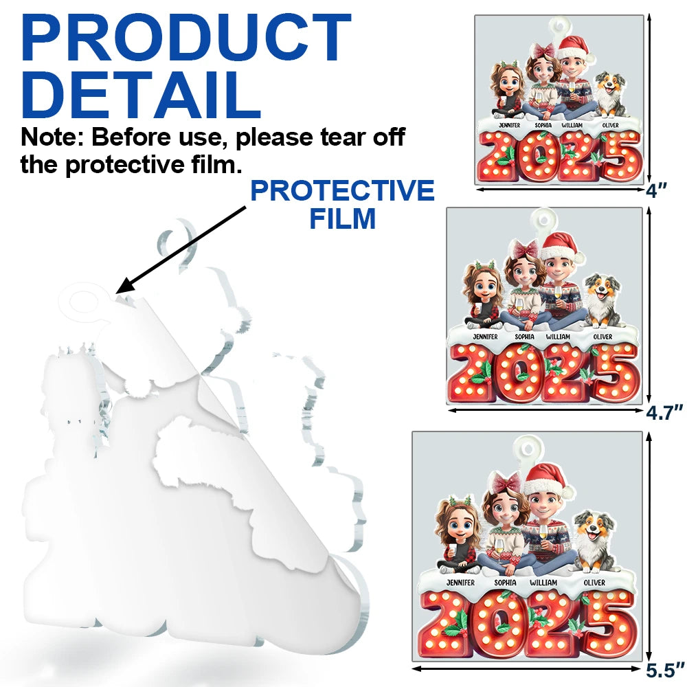 Christmas, Pet Lovers, Pet Couple, Happy - Pet Couple Sitting Marquee Effect - Personalized Custom Shaped Acrylic Ornament