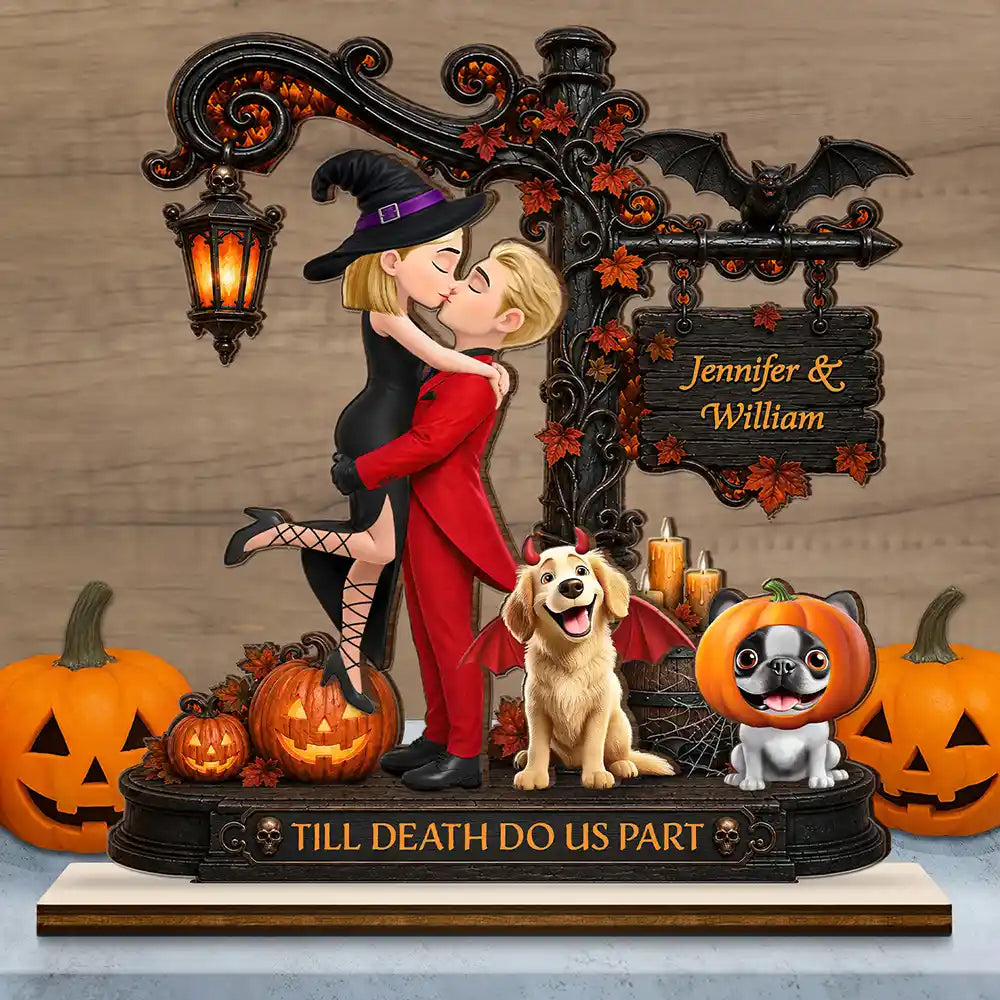 Pet Couple Till Death Do Us Part Halloween Anniversary Gift - Personalized Custom Shaped Wooden Plaque