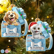 Christmas, Pet Lovers, Cat Lovers, Dog Lovers, Happy - Pet First Christmas, Gift Reveals, Gift Box 3D Effect - Personalized Custom Shaped Acrylic Ornament