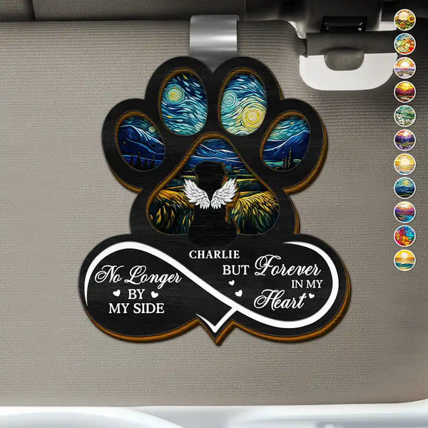 Memorial, Pet Lovers, Pet Mom, Pet Dad, Sad - Pet Forever In My Heart Always Loved - Personalized Custom Shaped Car Visor Clip