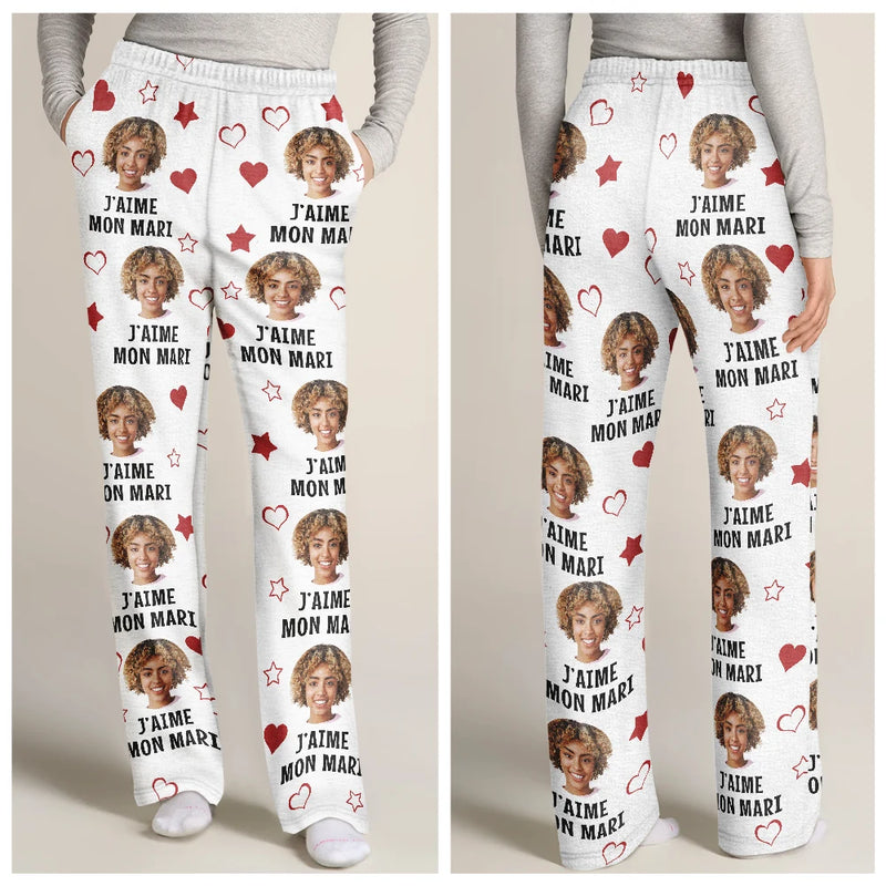 Gift For Couples,Gift For Husband,Gift For Wife,Gift For Boyfriend,Gift For Girlfriend,LGBT,Love,French - Photo Personnalisée J’aime Mon Amour - Pantalon De Pyjama Personnalisé
