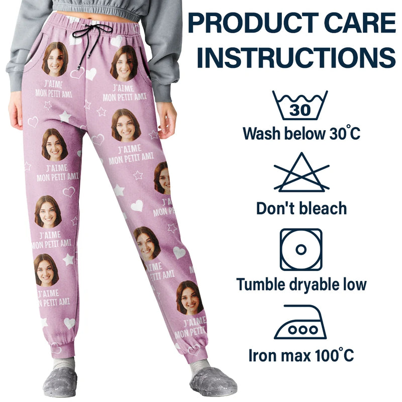 Gift For Couples,Gift For Husband,Gift For Wife,Gift For Boyfriend,Gift For Girlfriend,LGBT,Love,French - Photo Personnalisée J’aime Mon Amour - Pantalon De Pyjama Personnalisé