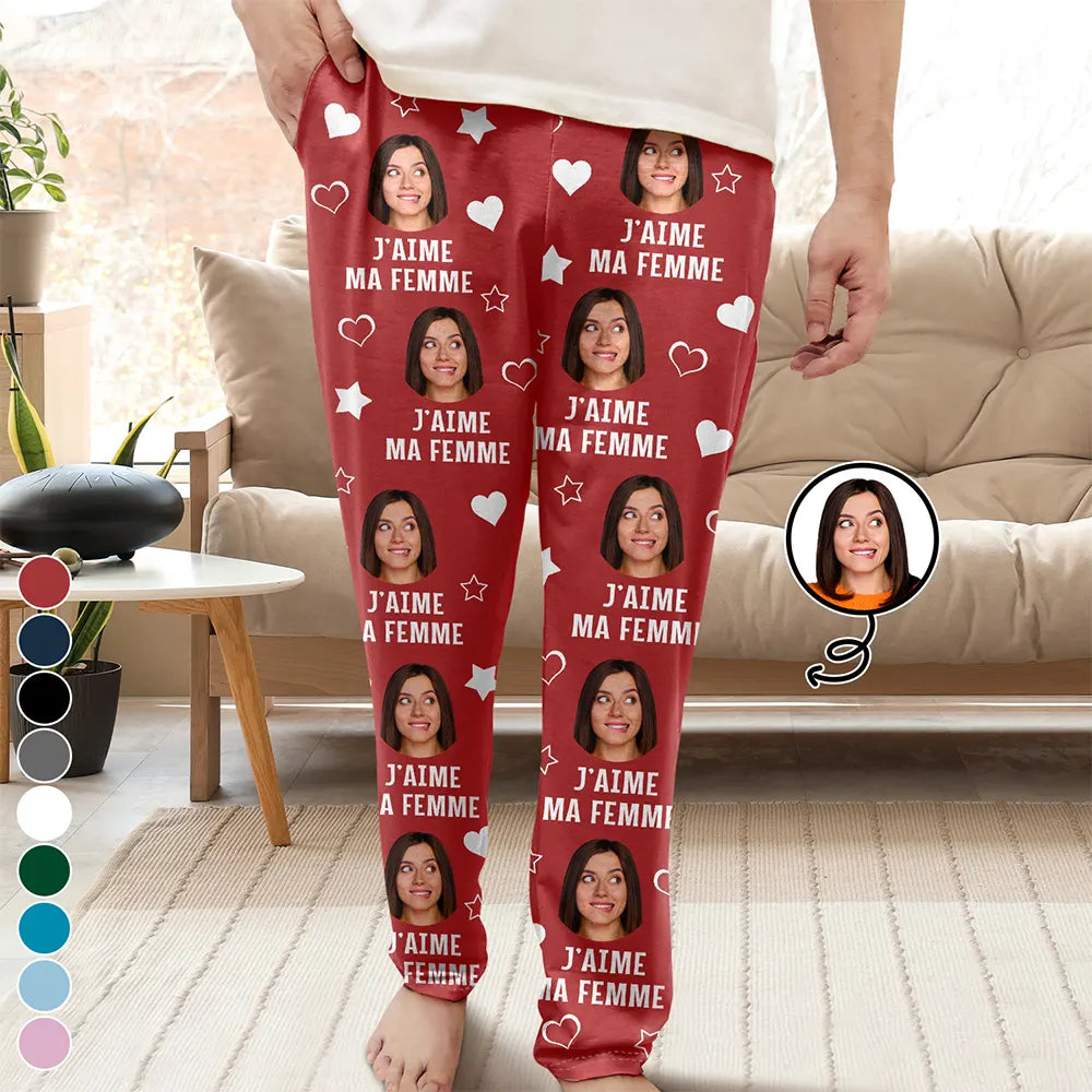Photo Personnalisée J’aime Mon Amour - Pantalon De Pyjama Personnalisé