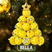 Gift For Yourself, Gift For Women, Gift For Men, Baseball, Basketball, Football, Golf, Happy, Christmas - Pickleball Christmas Tree - Personalized Custom Shaped Acrylic Ornament