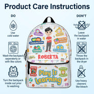 Gift For Kids, Back To School - Play Is Learning - Personalized Canvas Backpack