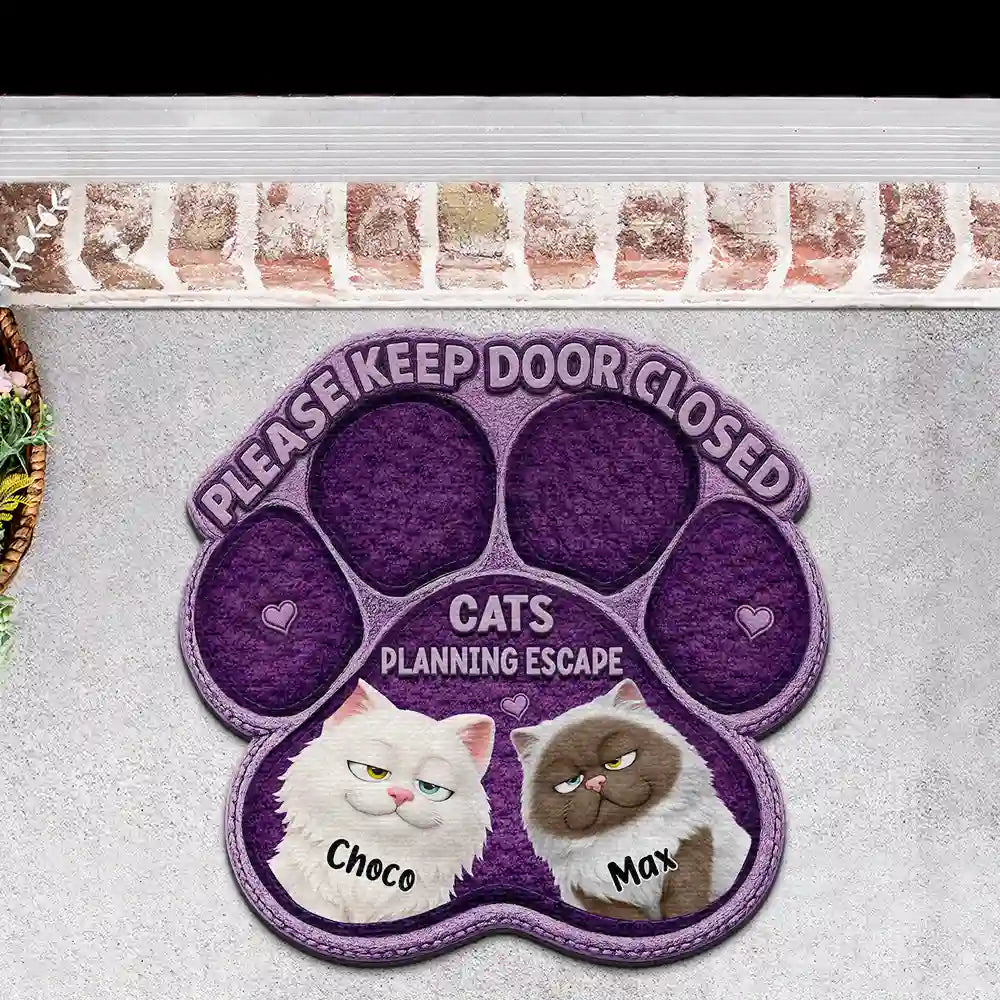 Cat Lovers,Cat Mom,Funny - Please Keep Door Closed Faux Embroidery Effect - Personalized Custom Shaped Doormat