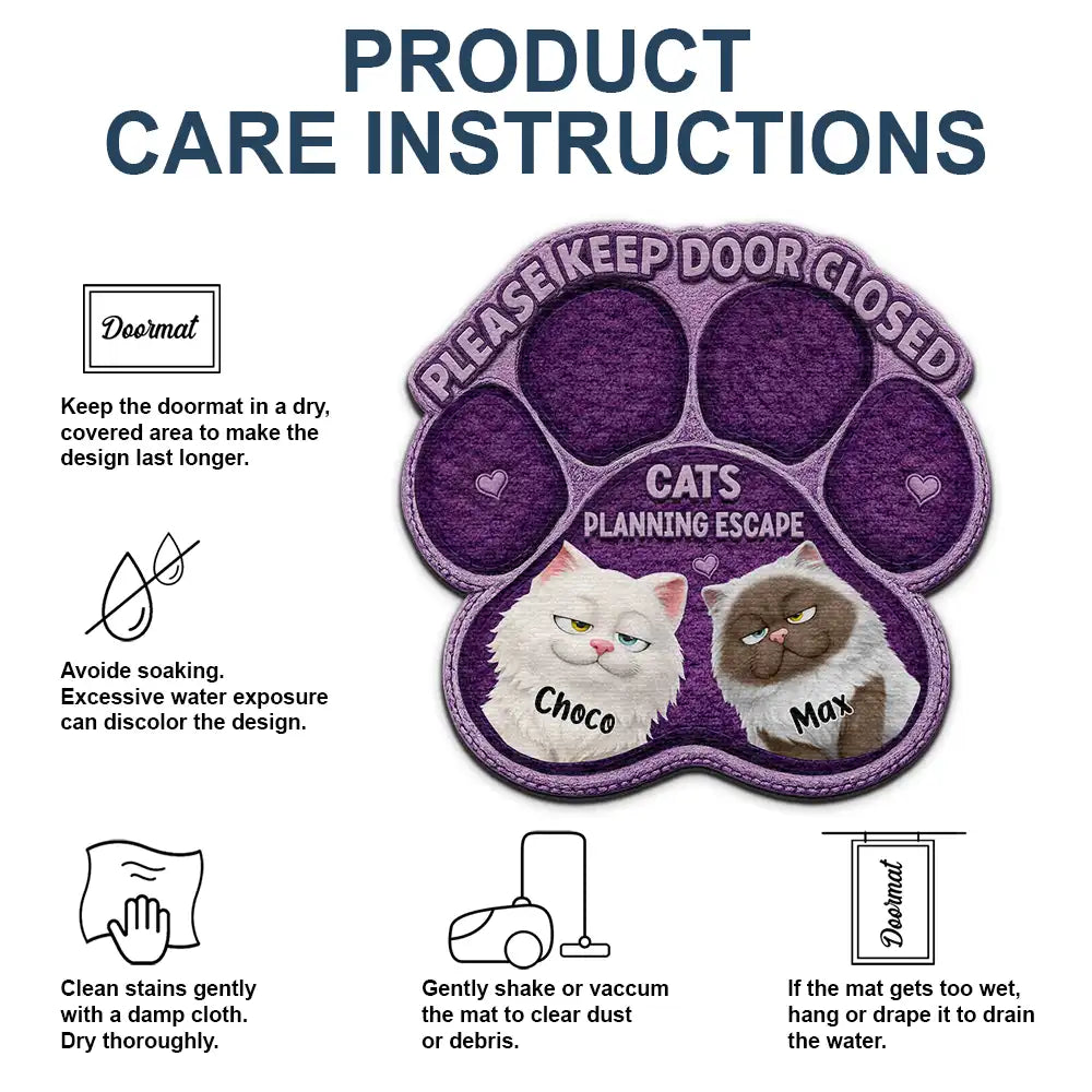 Cat Lovers,Cat Mom,Funny - Please Keep Door Closed Faux Embroidery Effect - Personalized Custom Shaped Doormat