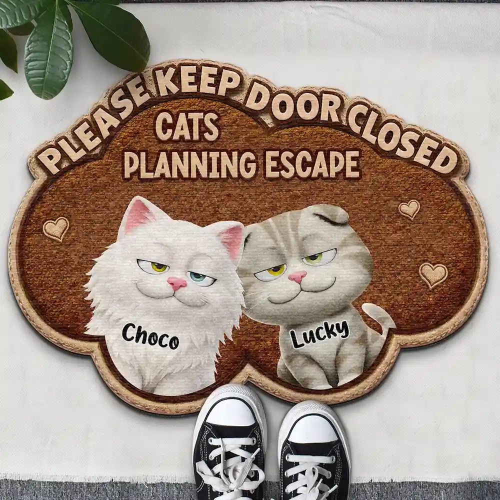 Please Keep Door Closed Faux Embroidery Effect - Personalized Custom Shaped Doormat