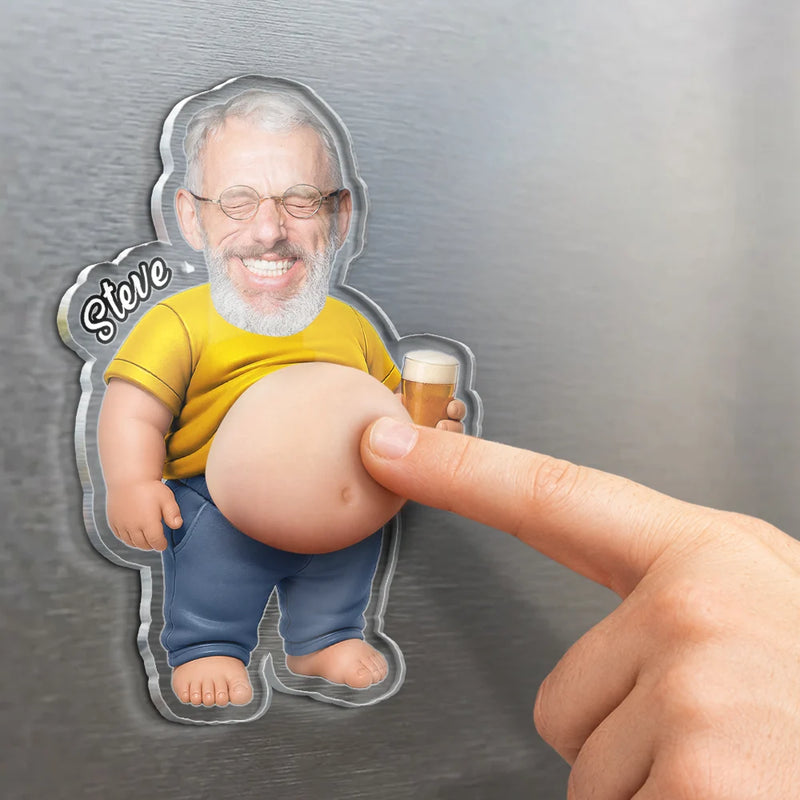 Gift For Couples,Gift For Husband,Gift For Boyfriend,Gift For Men,Gift For Father,Non-Eng,Vector,Humorous - Poke Dad Bod Belly - Personalized Squishy Acrylic Fridge Magnet
