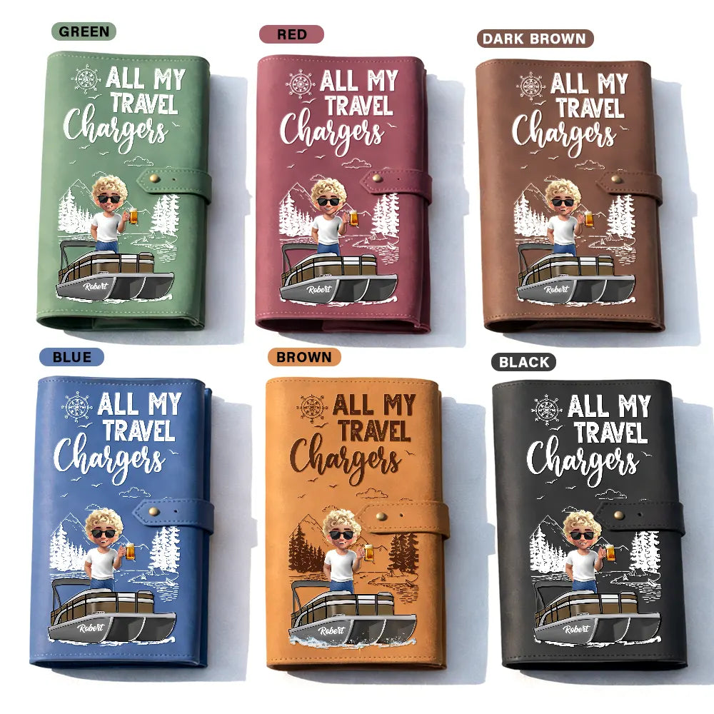 Pontoon,Gift For Women,Gift For Men,Happy,Travel - Pontoon Woman Man All My Charging Sh*t - Personalized Leather Cable Bag