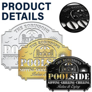 Poolside,Patio,Family - Pool & Patio Sipping Chilling - Personalized Cutout Metal Sign
