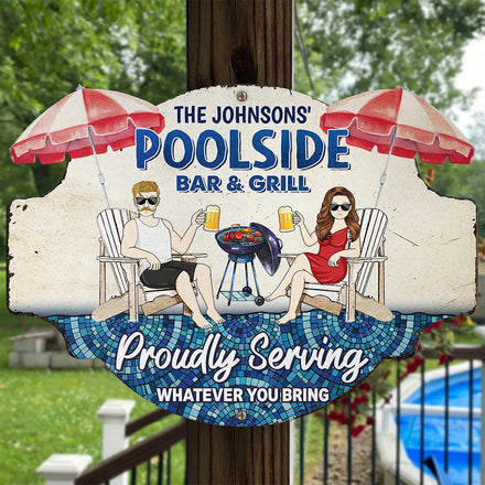 Poolside Bar And Grill - Personalized Custom Shaped Metal Sign