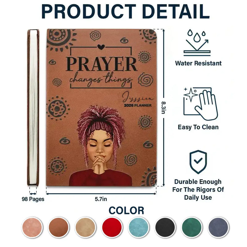 Prayer Changes Things Afro - Personalized Leather Journal