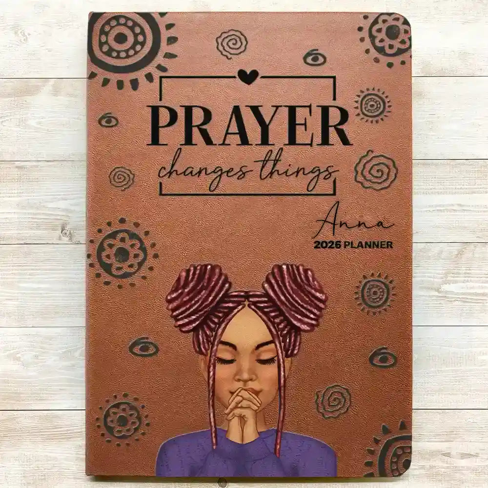 Prayer Changes Things Afro - Personalized Leather Journal